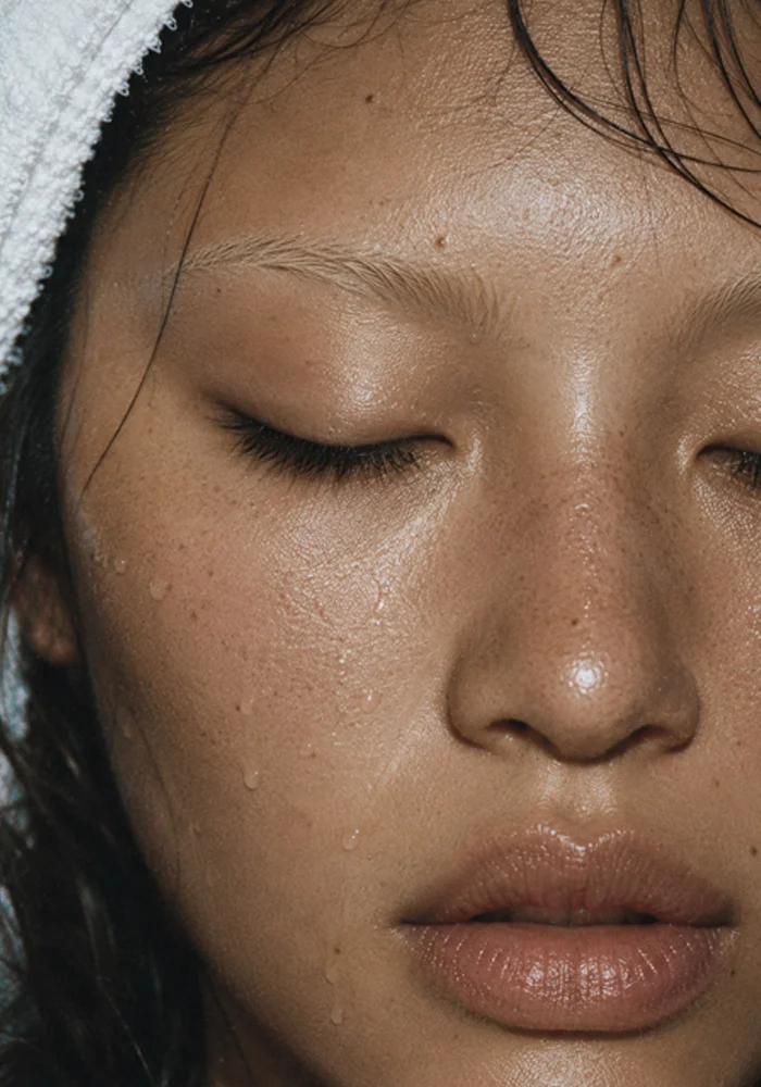 Close-up of woman's face with dewy, glowing skin and natural makeup showing healthy complexion and skincare results - skin in Montreal, QC