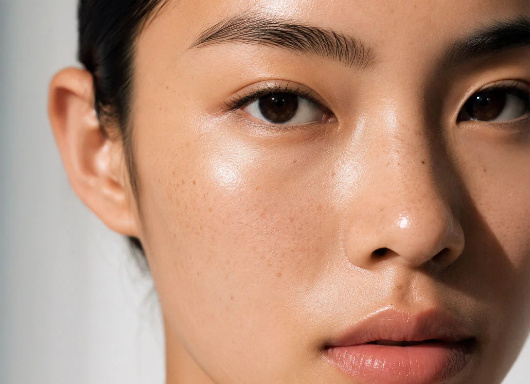 Young Asian woman with smooth dewy skin showing under-eye area before tear trough filler treatment - tear through fillers in Montreal, QC
